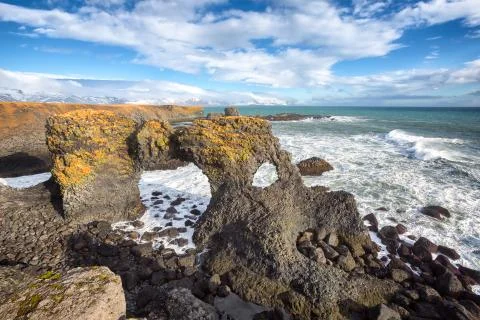 Basalt formations at Arnarstapi, Iceland Stock Photos