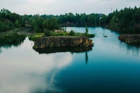 Basalt island in a quarry Stock Photos