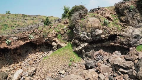Basalt lava plain with porous volcanic rocks - Eroded Surface and Rocky Terrain Stock Footage 339409024