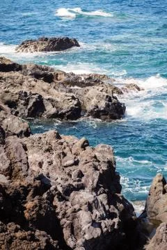 Basalt in the ocean in Lanzarote Stock Photos