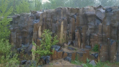 Basalt pillars in the rain Stock Footage 107490826