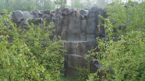 Basalt pillars in the rain Stock Footage 107492560