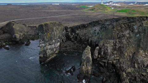 Basalt rock pillars by the ocean, Iceland’s south coast. Stock Footage 315308874