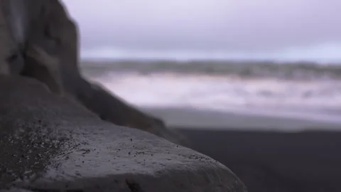 Basalt rocks and waves at Halsanefshellir cave Reynisfjara Beach in Iceland Video stock 329442752