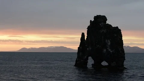 Basalt stack Hvitserkur Stock Footage 82260639