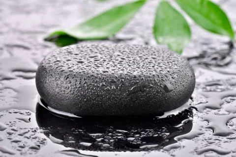 Basalt stones with leaf  Stock Photos