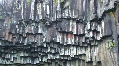Basaltic rock hexagonal columns, zoom in Stock Footage 37986784