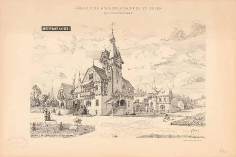 Basarke E., Restaurant am See (from: Kl. Building work school in Poznan, s... Fotos de archivo