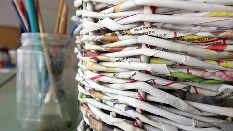 Bascet made of newspapers Video stock 71367121