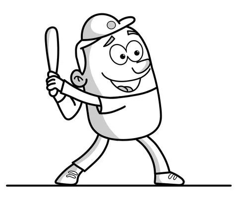 Base ball player stick figure cartoon Stock Illustration