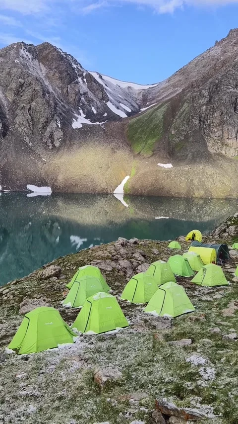 Base camp of high altitude mountain Stock Footage 269530493