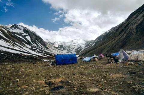 Base camp in himalayas Stock Photos