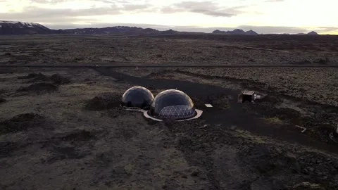 Base Camp in the middle of nowhere Post Apocalyptic View Lava Fields Desert Video stock 145501793