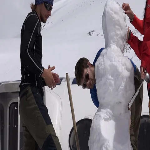 Base Camp on Mount Elbrus climbers mold snowman. Motivation. Success. Stock Footage 69340253