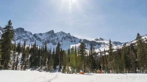 Base camp tents in the mountains in winter Stock Footage 167054037