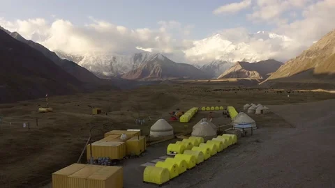 Base Camp under Lenin Peak Stock Footage 210185128
