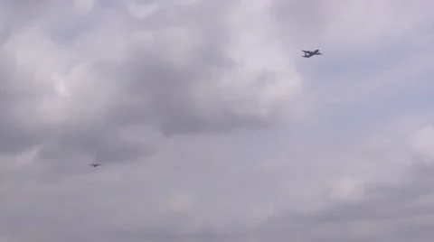 BASE CHARLSTON, MAY 2015, Two C17 Aircrafts fly in Air One Start Parachute Drop Stock Footage 56173220