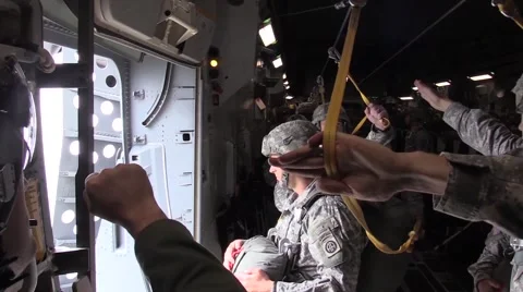 BASE CHARLSTON, MAY 2015, US Air Force Soldier Count Backwards Parachute Stock Footage 56197763