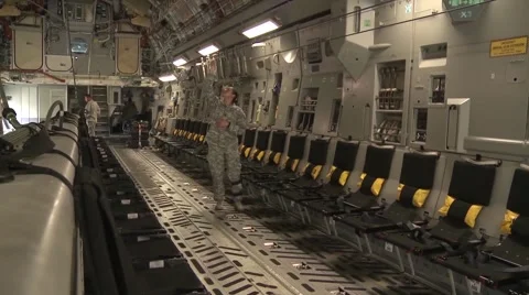 BASE CHARLSTON, MAY 2015, US Air Force C17 Aircraft Crew Check Parachute Line Video stock 56229727