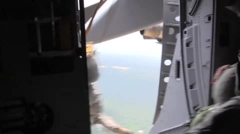 BASE CHARLSTON, US Air Force Parachute Troppers Jump Out C17 Hercules Stock Footage 56197828