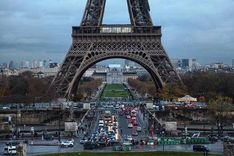 Base of the Eiffel Tower in Paris at evening Stock Photos