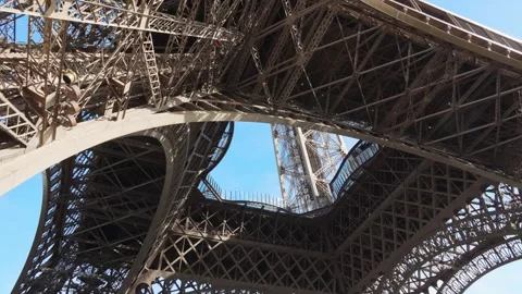 The base of the Eiffel Tower in Paris. View of the Eiffel Tower from below with Stock Footage 282209309