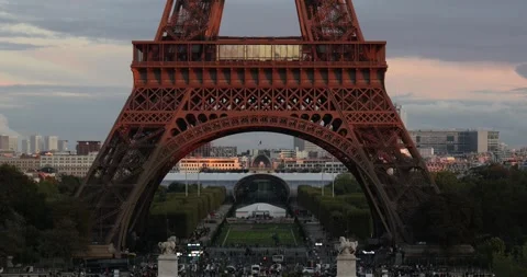 Base of the Eiffel Tower (Tour Eiffel) at sunset in Paris, France Video stock 304431307