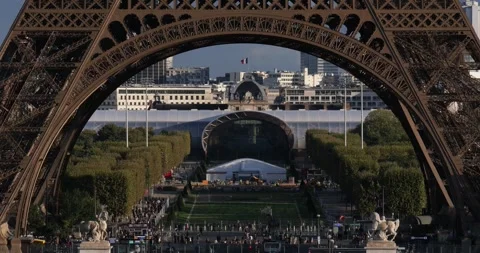 Base of the Eiffel Tower (Tour Eiffel) in Paris, France Video stock 304431330