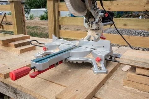Base frame the miter saw. Circular saw details. Stock Photos