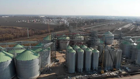 The base of the granary. Construction site of elevators. Agricultural Stock Footage 127790195