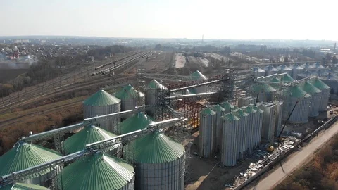 The base of the granary. Construction site of elevators. Agricultural Stock Footage 127790512