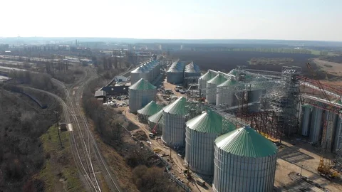 The base of the granary. Construction site of elevators. Agricultural Stock Footage 127790569