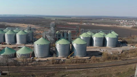 The base of the granary. Construction site of elevators. Agricultural Stock Footage 127790628