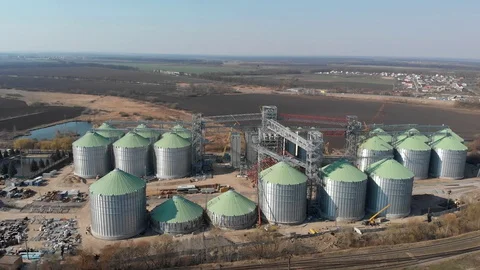 The base of the granary. Construction site of elevators. Agricultural Stock Footage 127790697