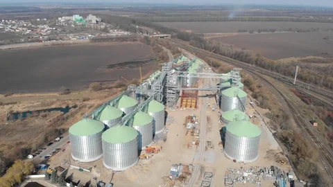 The base of the granary. Construction site of elevators. Agricultural Stock Footage 127790789