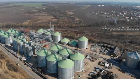 The base of the granary. Construction site of elevators. Agricultural Stock Footage 127790921
