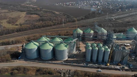 The base of the granary. Construction site of elevators. Agricultural Stock Footage 127791131