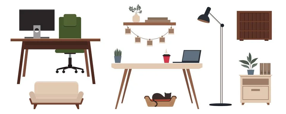 Base interior elements collection. Items for design interior, workplace, or home Stock-Illustration