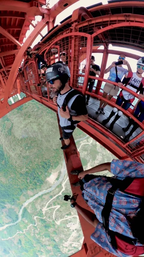 Base Jump From Balinghe Bridge, Anshun, China - 25 Sep 2024 Stock Footage 305193310