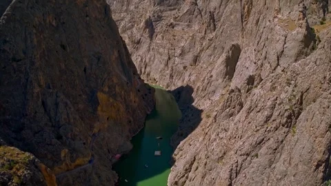 Base Jump Over Canyon River – Aerial View Stock Footage 309483676