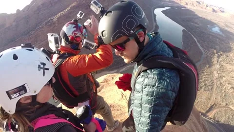 BASE Jumper Almost Collapses Friend's Parachute, Moab, Utah, USA - 18 Jan 2020 Stock Footage 205324891