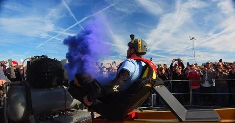 Base Jumper Catapulted, Launched Off Bridge in Slow Motion, Parachute Stock Footage 127466716