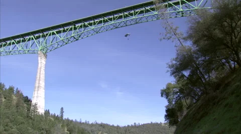 Base Jumper Launches from Bridge Stock Footage 54643000