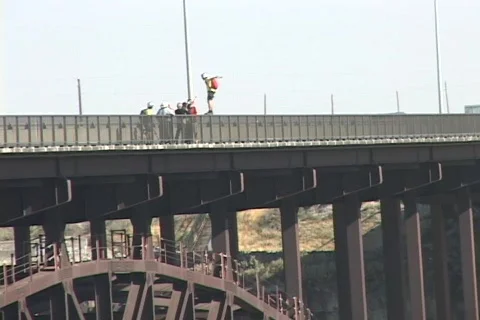 Base Jumping of the Perrine Bridge in Twin Falls, Idaho Stock Footage 85328