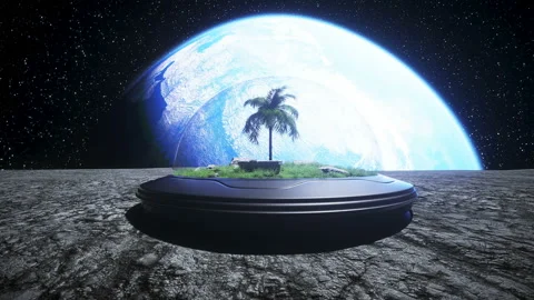 Base, laboratory on the moon. Tree on the moon. 3d rendering. Video stock 132652091