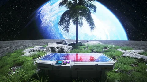 Base, laboratory on the moon. Tree on the moon. 3d rendering. Stock Footage 132655849