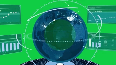 Base lighting starting holo globe growing data updating pins pulsing for net Stock Footage 341892193