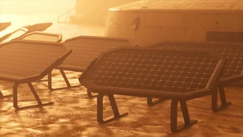 Base on Mars equipped with solar panels and equipment for data transmission Stock Footage 239780300