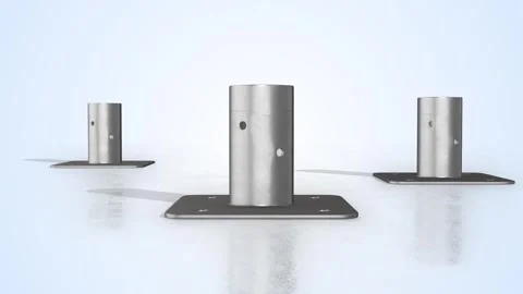 Base Plates on a Light Reflective Floor. Stylized Pole Mounting Base 3D. 4K Stock Footage 304429224