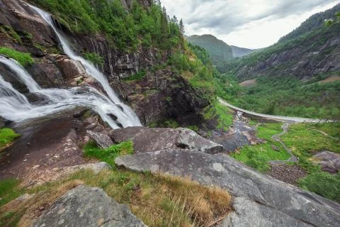 The base of the Skjervsfossen. Stock Photos